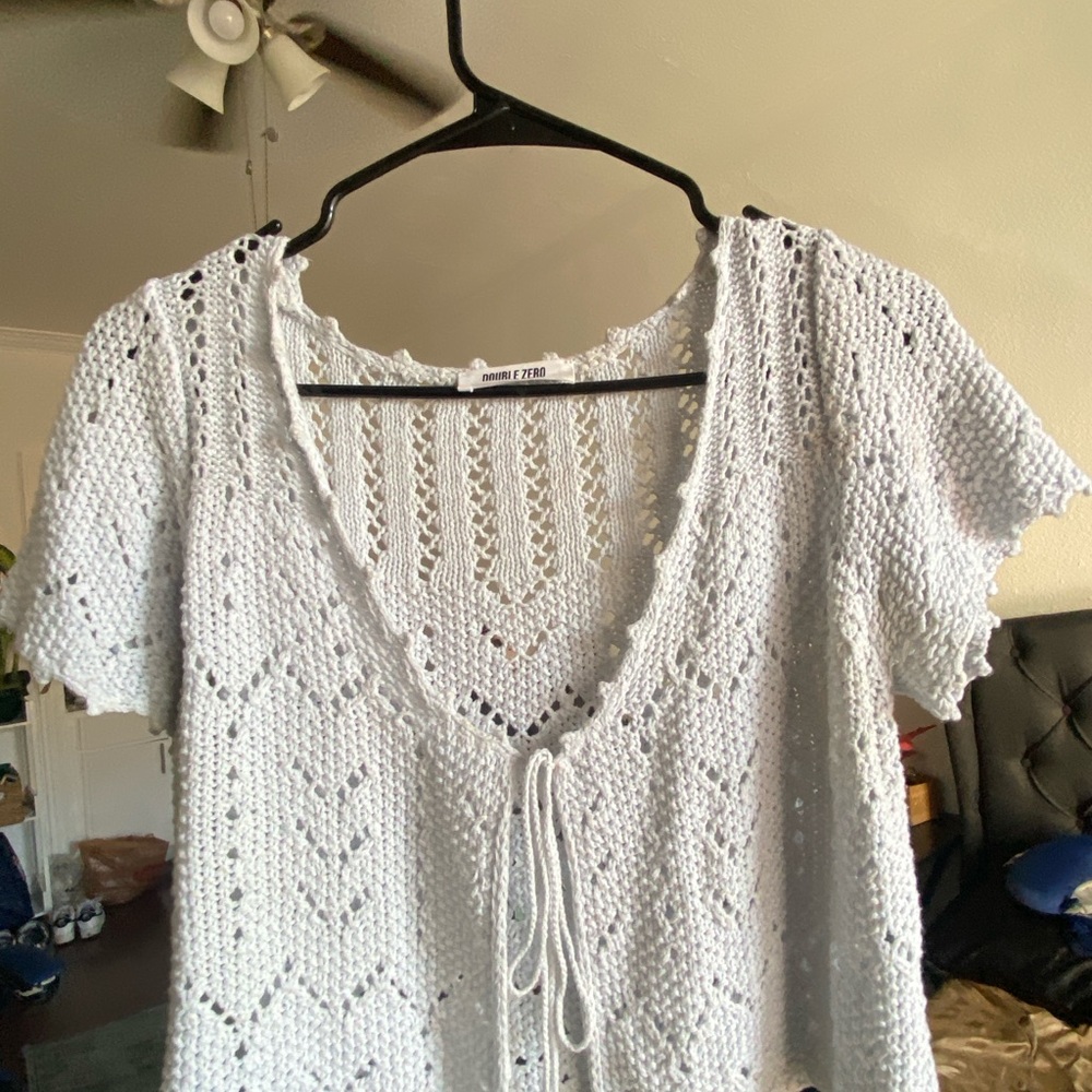 Light blue Crochet Tie-Front Top